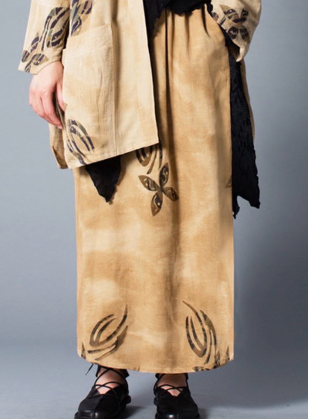 KALIYANA Simple Linen Skirt Meadow Papyrus Size Small